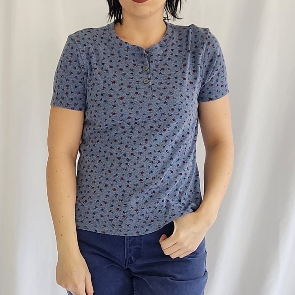 90s Blue Ditsy Floral Tee